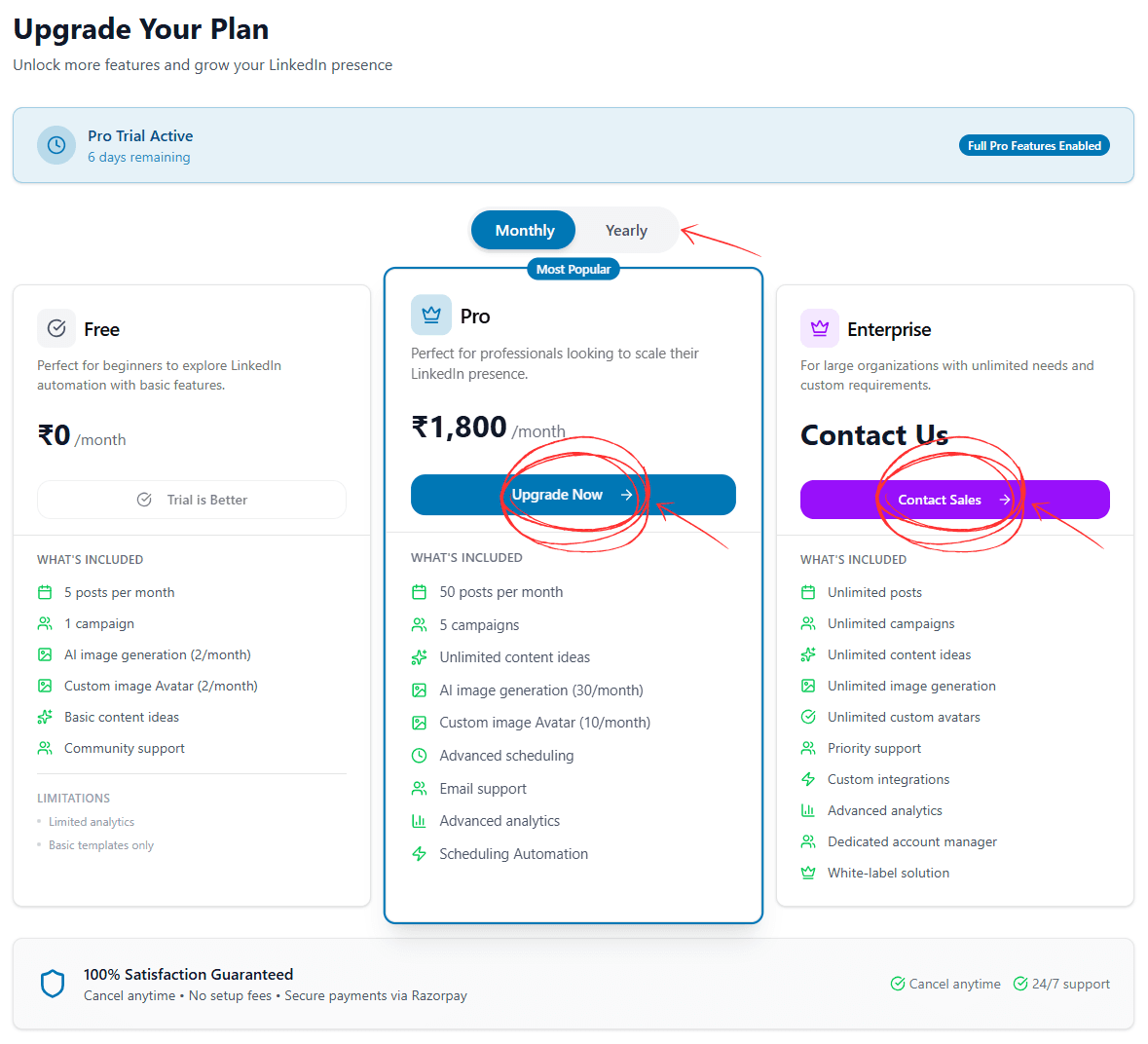 Upgrade Plans - Monthly