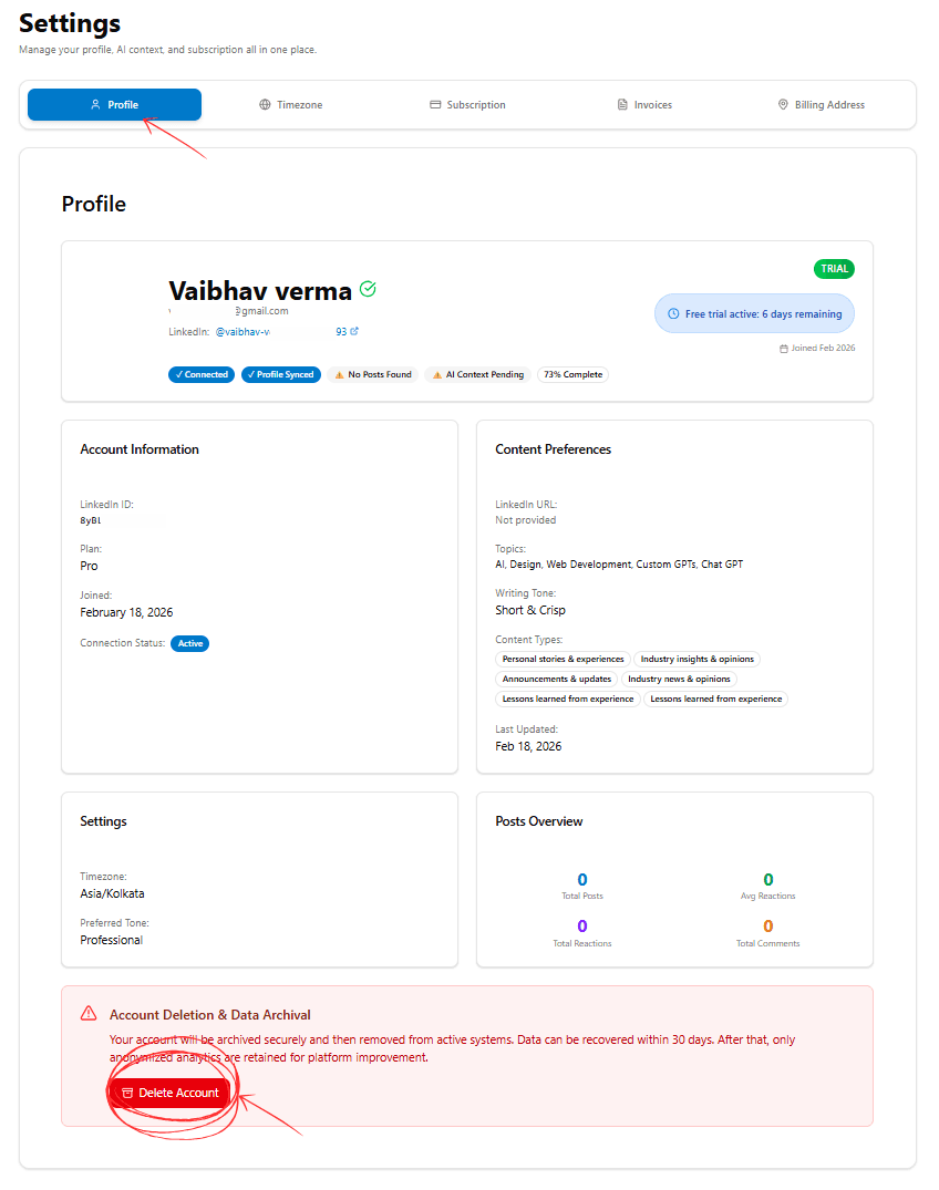 Delete Account Button