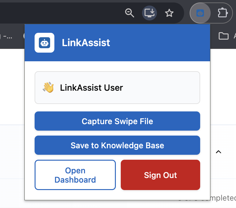 LinkAssist Extension Popup Menu