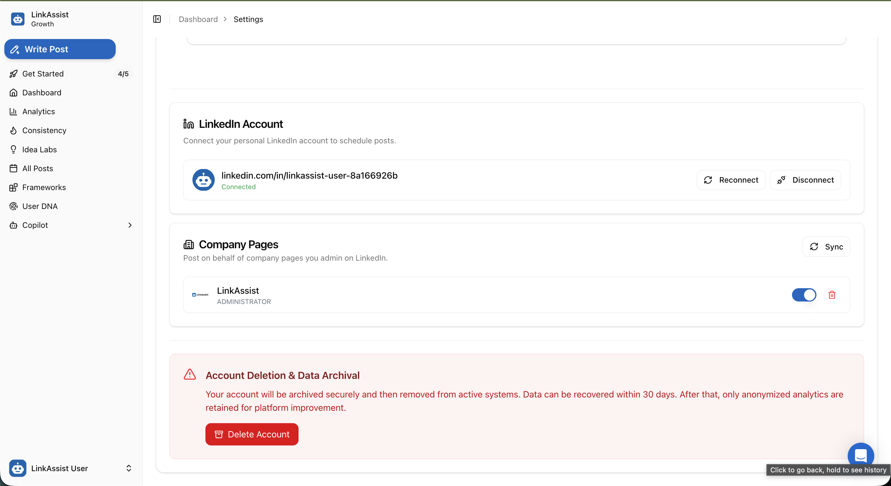 Company Pages & Account Deletion