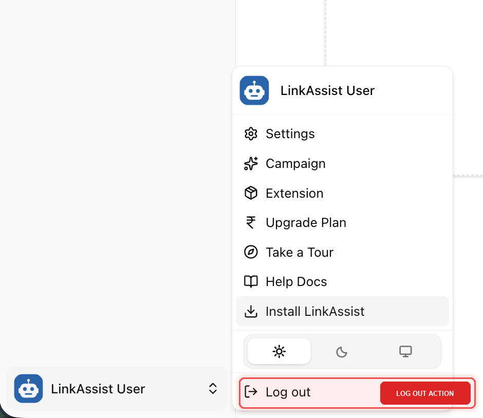 User Menu Dropdown with Highlighted Log Out Action