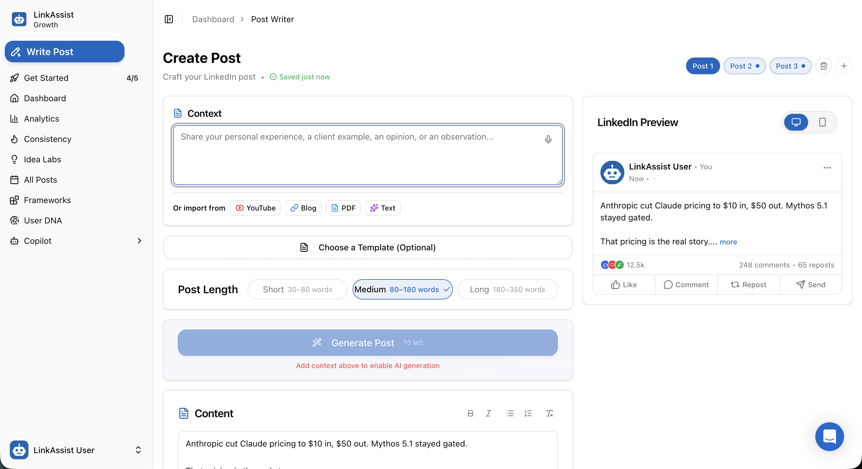 Post Writer Studio Interface