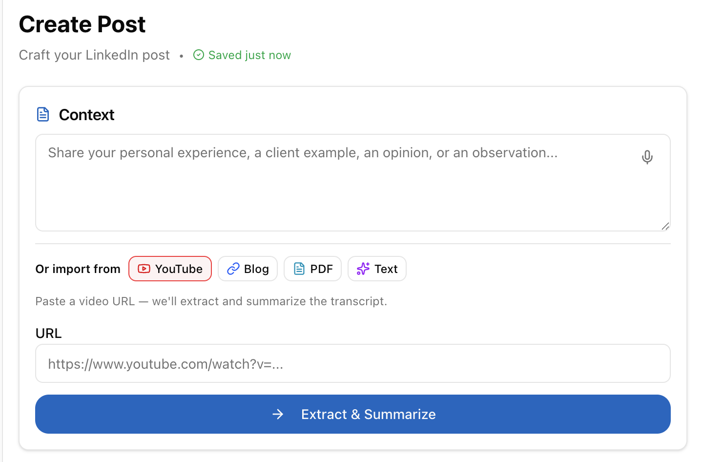 Generate Post from YouTube
